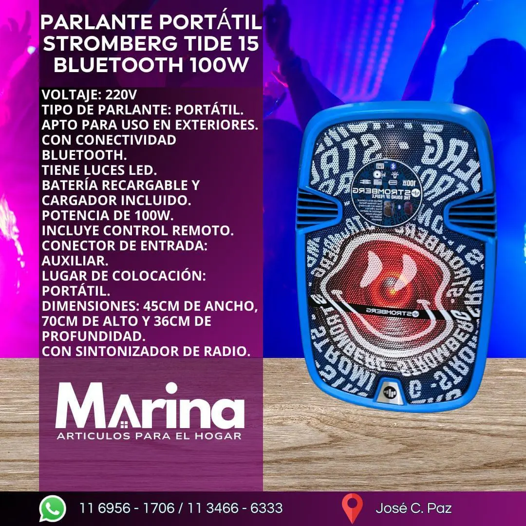 Parlante Portatil Stromberg Tide 15 Bluetooth 100 W